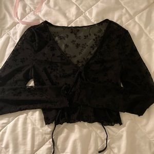 Black Sheer Tie front Cardigan